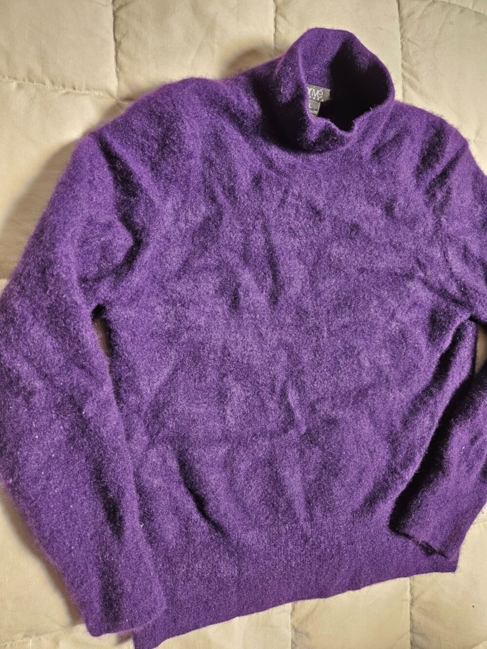Privé Purple 100% Cashmere Mock Neck Sweater L